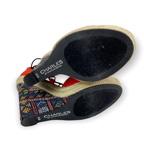 Charles David Suede Espadrille Aztec Wedge Sandals - Picture 4 of 4